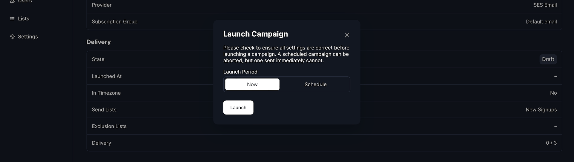 Launch Campaign Modal