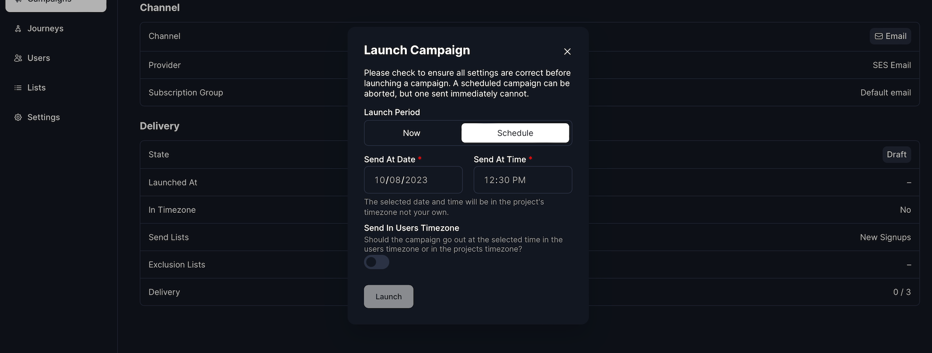 Launch Campaign Schedule